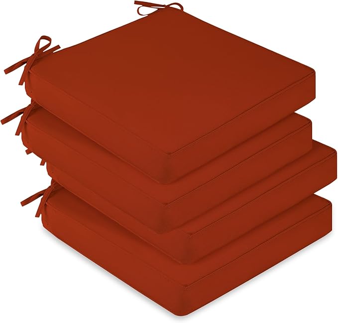 downluxe Waterproof Outdoor Chair Cushions Set of 4, 19" x 19" x 3" Patio Chair Cushion with Non-Slip Ties & Handle, Square Outdoor Cushion for Patio Furniture with Removable Cover, Orange