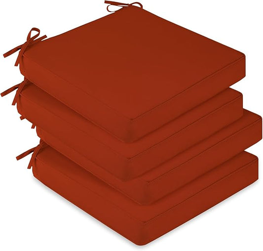downluxe Waterproof Outdoor Chair Cushions Set of 4, 19" x 19" x 3" Patio Chair Cushion with Non-Slip Ties & Handle, Square Outdoor Cushion for Patio Furniture with Removable Cover, Orange