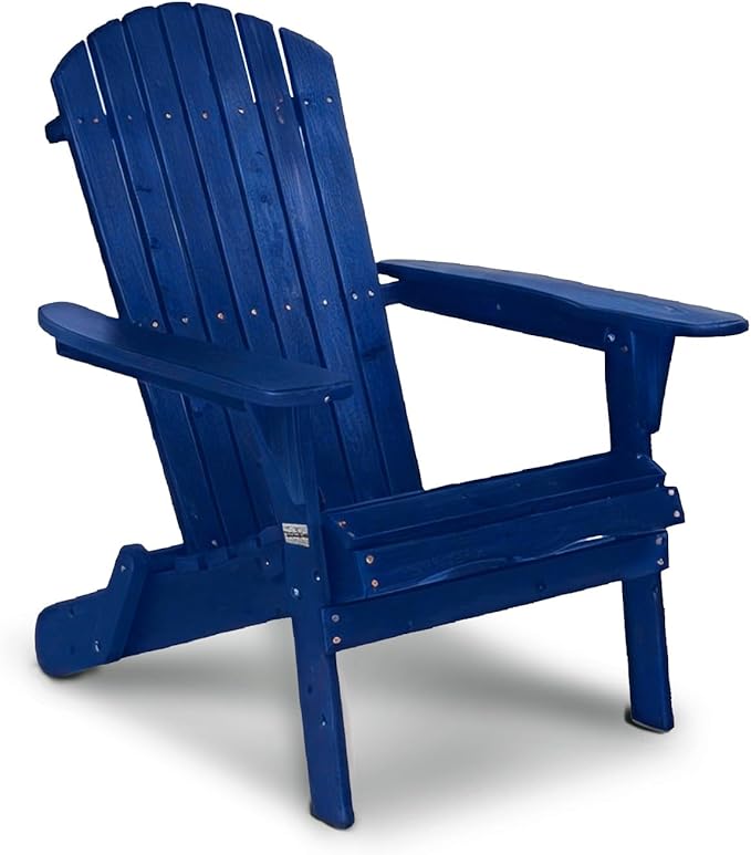 VINGLI Folding Adirondack Chairs Set of 1, Wood Adirondack Chair for Outdoor, Foldable Fire Pit Chairs for Patio, BBQ, Porch, Yard, Pool, Blue