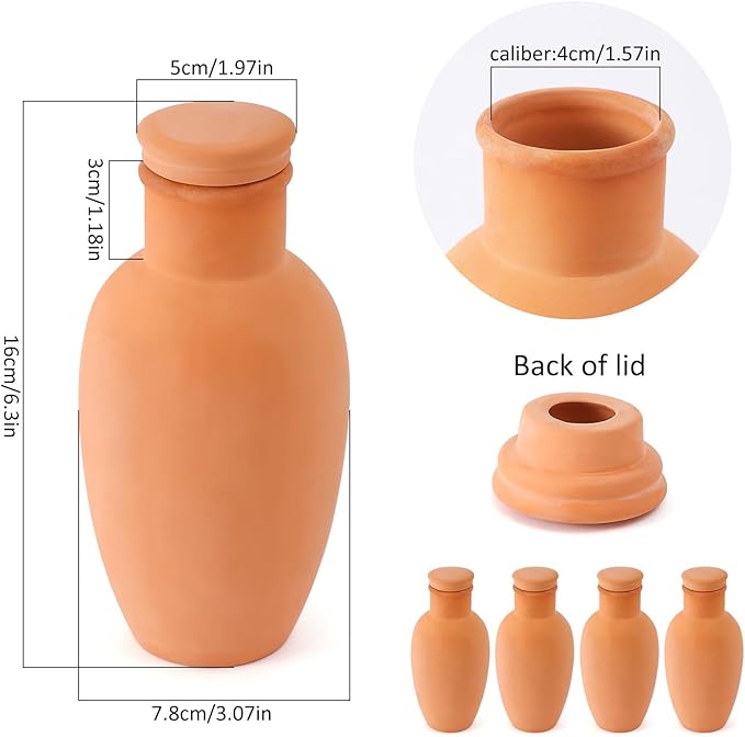 8pcs 3.1 * 3.1 * 6in Olla Pots for Garden Olla Watering System Terracotta Watering Pots Olla Watering Pot with Lid Terracotta Globes Clay for Indoor and Outdoor Terra Cotta Clay