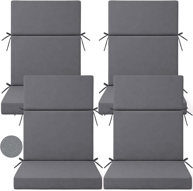 4 Pack Outdoor High Back Chair Cushion, 44 x 20 inches Patio Chair Cushions Waterproof Rocking Cushions Indoor Furniture Seat Pad, Weather Resistant (Solid,Dark Grey)