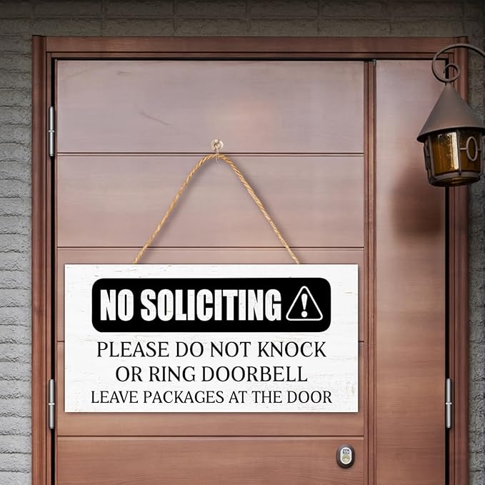 No Soliciting Wood Hanging Sign for Front Door,Do Not Knock or Ring Doorbell Sign for House Home
