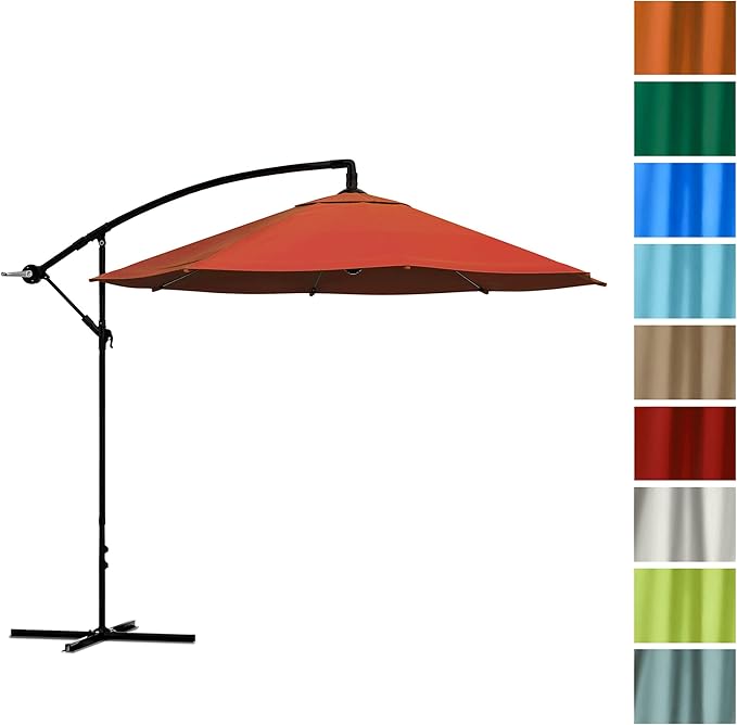 10 Ft Offset Cantilever Patio Umbrella - Fade-Resistant Shade Umbrella Outdoor Patio Canopy with Cross Base for Garden, Lawn, Deck, Yard or Pool by Pure Garden (Orange)