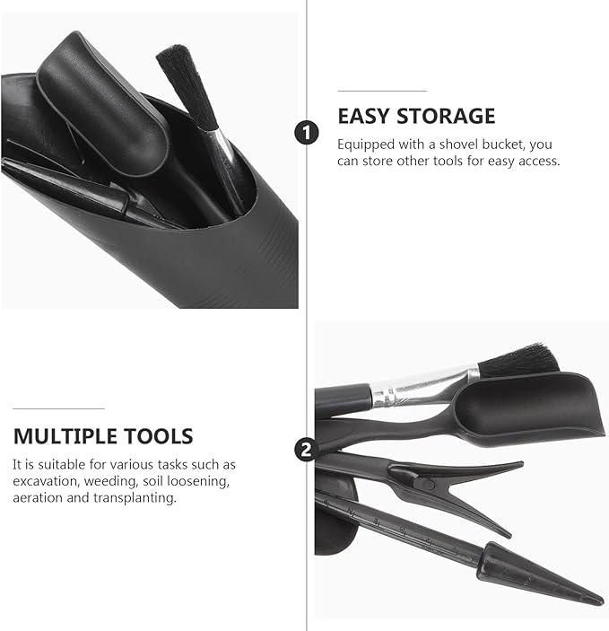 Garden Tool Set for Succulent Planting and Bonsai Care, 2 Sets with Black Planting Device, Soil Scoop, Transplanting Spoon, and Cleaning Brush, Sturdy Gardening Accessories