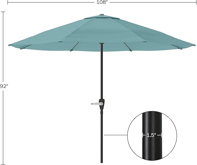 Pure Garden Patio Umbrella with Vented Canopy - 9FT Easy Crank Outdoor Umbrella for Shade - For Deck, Balcony, Backyard, or Pool (Dusty Green)