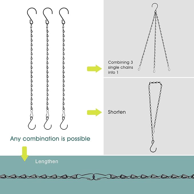 Chain for Hanging Plants, 24 Inch Black Plant Chains for Hanging Planter Baskets Kits with Hooks for Bird Feeder Wind Chime, Chains Perfect for Indoor Outdoor Decor (10 PCS)