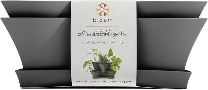 Bloem Collins 16" Charcoal Gray Stackable 2 Level Resin Garden Pot Planters for Herbs and Succulents, Made in USA