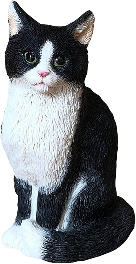 Outdoor Garden Decorations, Resin Statue of Cute Cat for Patio, Yard, Pathway, 6 Pieces (Black)