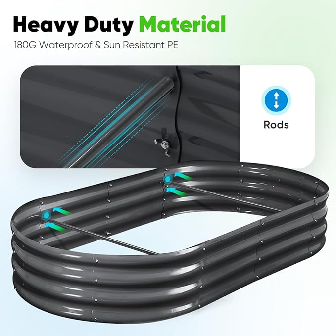 Quictent Galvanized Raised Garden Bed Kit with Self Watering System and Mesh Cover, Large Oval Metal Outdoor Planter Garden Boxes for Vegetables Herbs Flowers, 6x3x1Ft