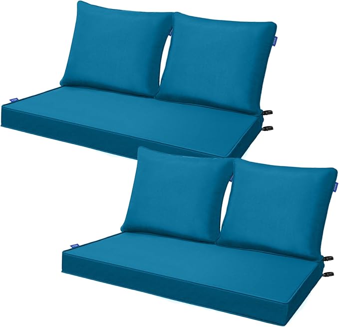 Outdoor Loveseat Cushion Set 44''x24'', Outdoor Cushions for Patio Furniture with Fastness Cover, Water Repellent Outdoor Seat Cushion and Couch Back Cushions for Bench, Swing (Indigo Blue, 2 Sets)
