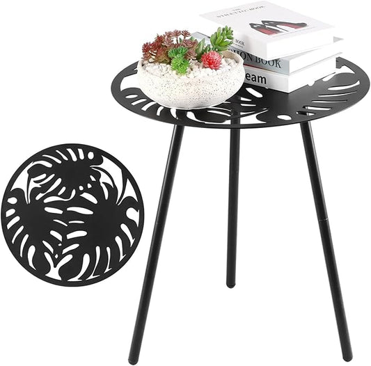 1 Pack Extra-Large Metal Outdoor Side Tables 18 Inches Outside End Table for Patio Round Accent Garden Corner Table for Small Spaces, Balcony, Porch Plant Stand Indoor
