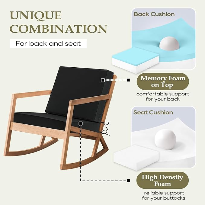 Wellsin Outdoor Cushions for Patio Furniture, Waterproof Outdoor Seat Cushions with Ties and Handle, Outdoor Cushions 24 X 24, Outdoor Deep Seat Cushions with Removable Cover, Black