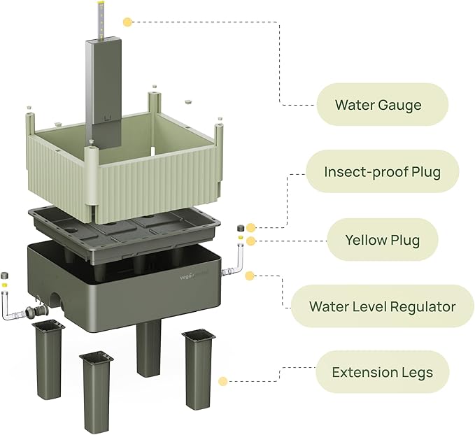 Vego garden EZCube Self Watering Planter Box with Legs, 29" Elevated Raised Garden Bed with Water Gauge for Patio, Backyard 21" x 24" Fog Gray
