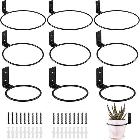 9-Pack 4/6/8 Inch Flower Pot Holder Ring Wall Mounted Metal Flower Pot Hangers Wall Hanger Bracket Rings Black Planter Bracket for Home, Garden, Indoor Outdoor Pots