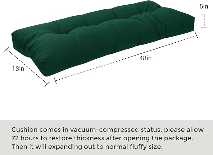 FUNHOME Outdoor Bench Cushion 48 x18 inch with Non-Slip Grips,Water Resistant Porch Swing Cushion,Bench Pillow Pads,Tufted Cushions for Patio Garden Furniture,48" Seat Cushions(Dark Green)