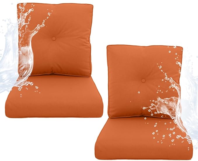 Outdoor Chair Cushions 2 Sets - 22 * 24" Patio Furniture Cushions with Removable Cover, 28D High Density Sponge Filling Outdoor Patio Cushions for Chairs, Rocker, Sofa and Loveseat - Orange