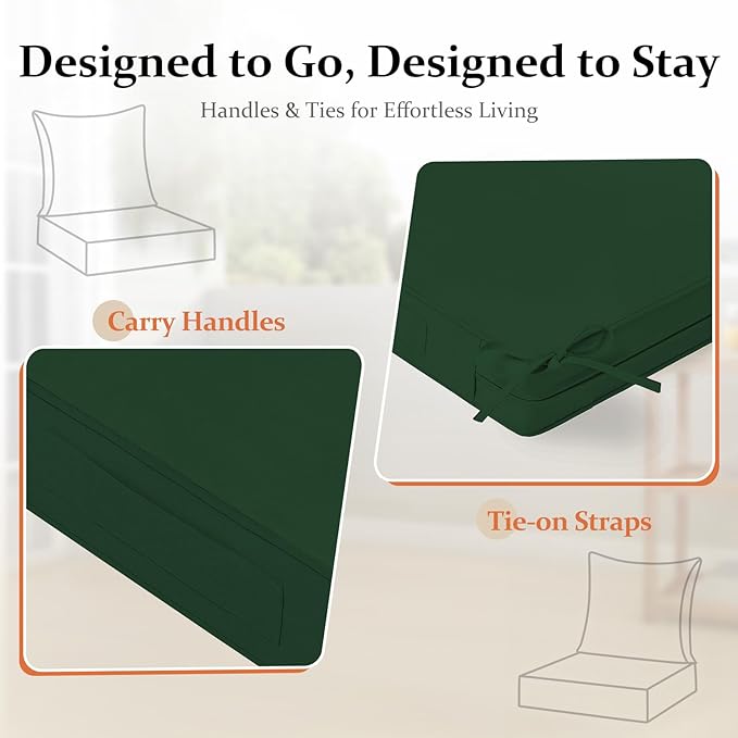 downluxe 19x19 Outdoor Chair Cushions, Waterproof Fade Resistant Patio Furniture Cushions with Handle & Removable Cover, Deep Seat Outdoor Cushions for Sofa, Couch and Patio Chairs, Forest Green