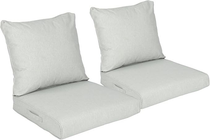 Aoodor 24" x 24" Patio Deep Seat Cushion Set, Water Resistant & Fade Resistant Outdoor Furniture Cushions with Adjustable Straps for Patio, Deck, Garden, Set of 2, Grey
