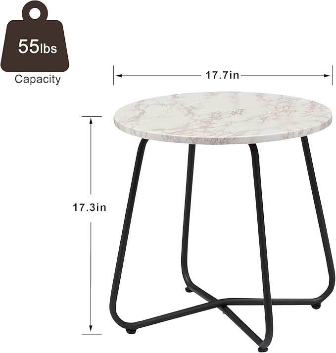 VECELO 17.7 inch Small Round Outdoor Side Table,Patio End Table,Waterproof Wood Table with Weather Resistant Steel Adjustable Feet for Living Room Bedroom Garden Yard Balcony Porch Poolside
