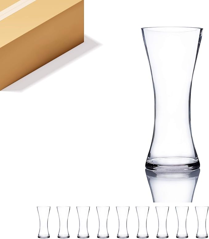 WGV Unique Bouquet Vase Bulk, 5" W, 12" H, Clear Glass Tall Floral with Flared Oval Opening, Centerpiece, Home Wedding Event Decor, 9 Pieces (VCK0912)