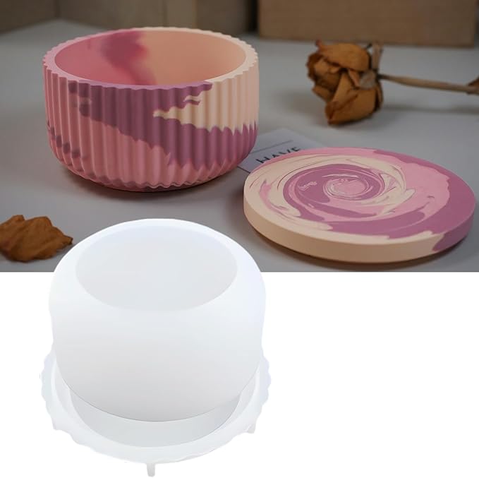 Cup Shape Candle Jar Silicone Mold with Lid, Handmade Storage Bowl Resin Mould, Flower Pot Vase Concrete, DIY Plaster Cast Cement Rings Jewelry Storage Box Mold (Flate Vertical)