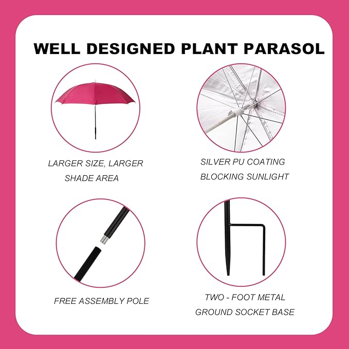2pcs Adjustable Plant Umbrellas, Waterproof Garden Parasols with Metal Poles & H-Shaped Stakes Outdoor Sun Shade Cover for Potted Plants Flowers Vegetables