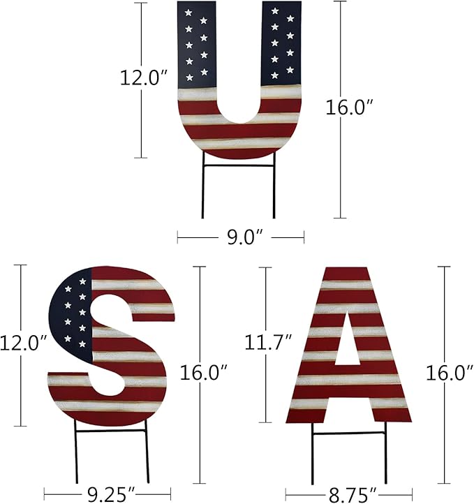 Veclotch 4th of July Metal US Flag USA Letter Yard Sign Outdoor Lawn Decor, Patriotic American Garden Signs Decorative Stake Independence Day Memorial Party Supplies