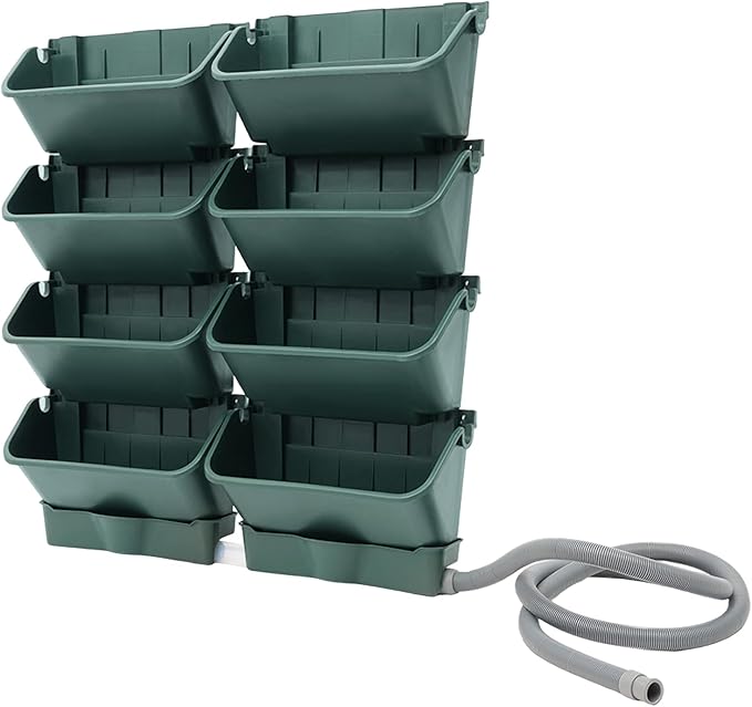 Vertical Wall Planter for Indoor Plant-Walls Mounted Pot with 2 Drainage Tray 8 Pack, 13 inch Dark Green for Decor, Plastic Pots Balcony Planters, Plants Hanging (8, Army Green)