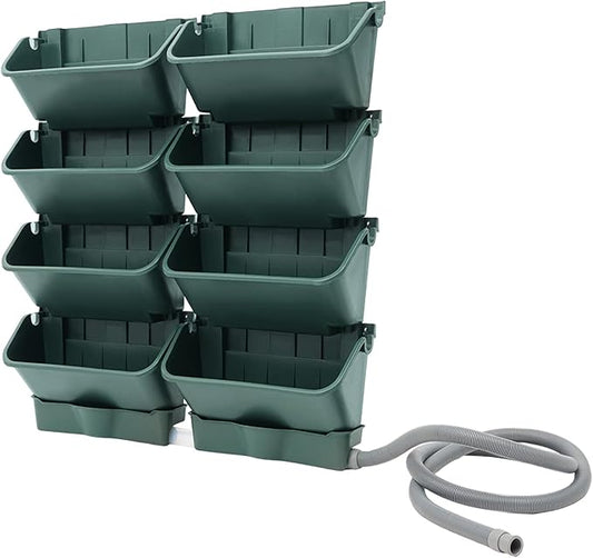 Vertical Wall Planter for Indoor Plant-Walls Mounted Pot with 2 Drainage Tray 8 Pack, 13 inch Dark Green for Decor, Plastic Pots Balcony Planters, Plants Hanging (8, Army Green)
