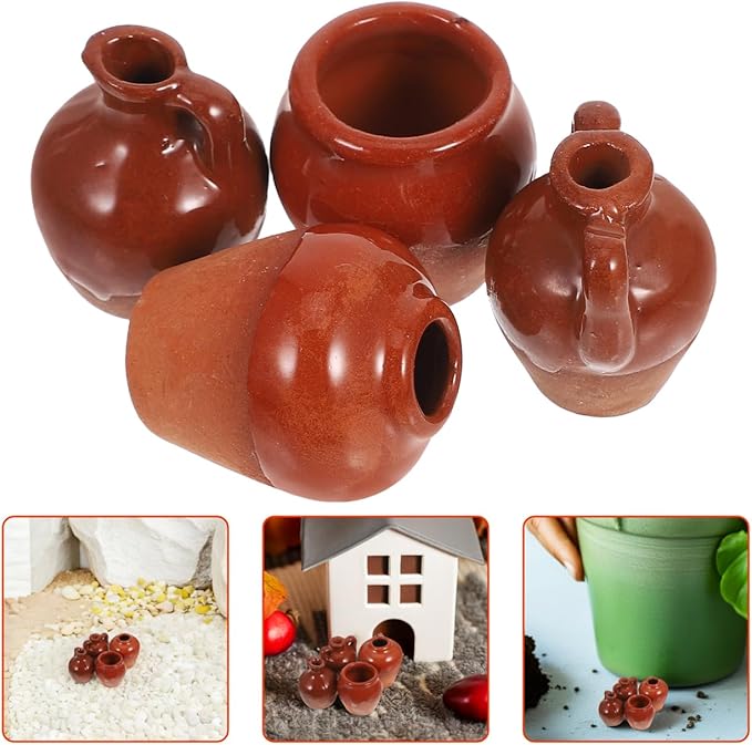 Kisangel Mini Flower Pots 4Pcs Half-Glazed Ceramic Succulent Planters Cute Miniature Pots for DIY Fairy Garden Desktop Windowsill Decor Dollhouse Accessories
