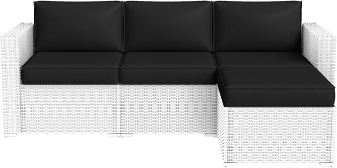 Aoxun Patio Furniture Cushions for Outdoor Furniture Set of 4, Thick Replacement Patio Couch Cushions for Outdoor Furniture, 7-Piece Splashproof Fade Resistant Outdoor Couch Cushions, Black