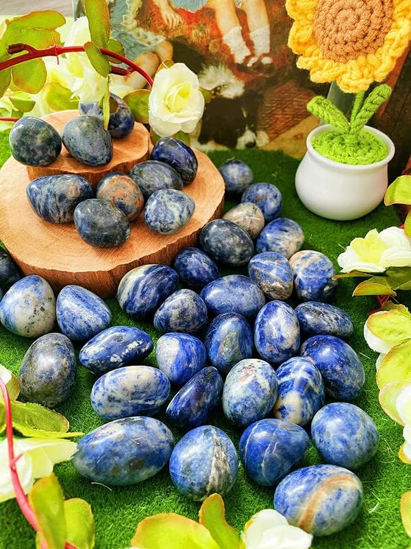DUQGUHO Blue Sodalite Natural Healing Crystals Stones Set Polished Tumbled Irregular Pebble Stones Rocks 0.45 lbs