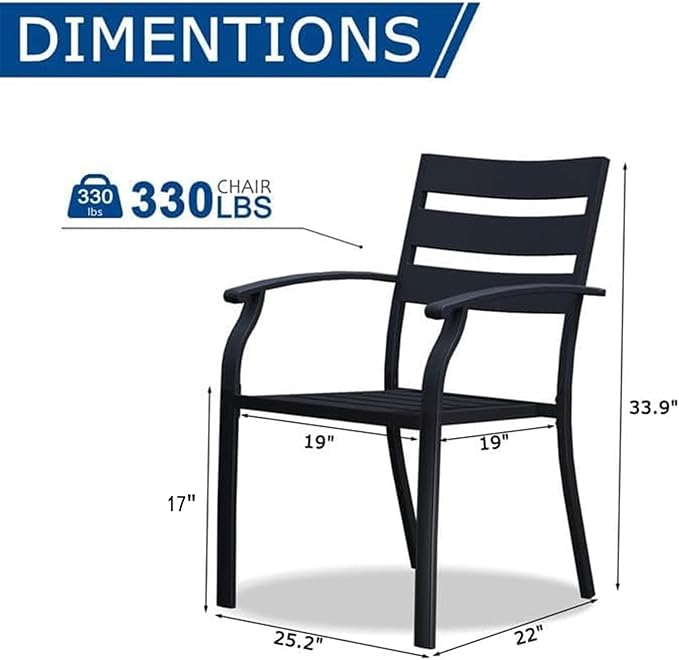 Patio Dining Chairs Set of 8, Black Stackable Outdoor Dining Chairs, Metal Patio Furniture Set for Garden Backyard Lawn Deck Support Over 300 lbs
