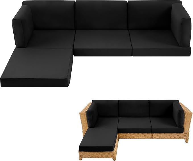9-Piece Patio Furniture Cushions Set, Replacement Outdoor Cushions for 4-Seat Patio Sectional, Waterproof & Fade Resistant Deep Seat Cushion for Outdoor Sofa, Black