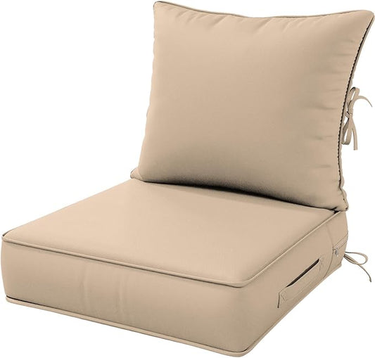 Outdoor Patio Chair Cushions Set 24 L X 24 W X 5 H Waterproof & Fade Resistant Deep Seat and Back Cushions with Removable Covers Outdoor Seat Cushion Set for Chairs and Sofas