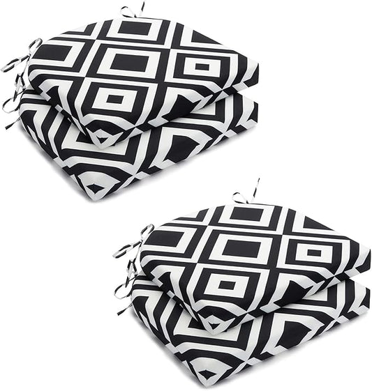 HARBOREST Outdoor Chair Cushions Set of 4, Water Resistant Patio Chair Cushions with Ties, Outdoor Seat Cushions for Patio Furniture, 17"x16"x2", Black/White Diamond