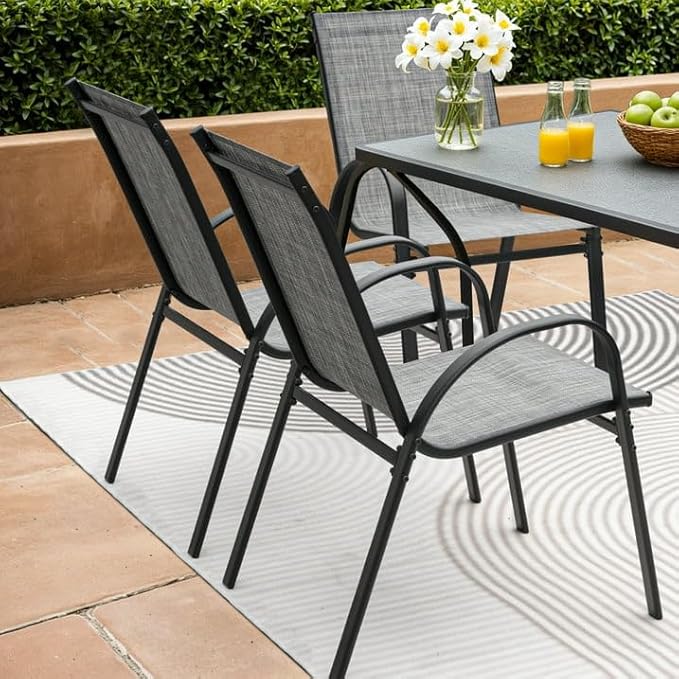 Devoko 4-Pack Stackable Patio Chairs Heavy-Duty Rust-Resistant Outdoor Dining Chairs with Ultra-Comfort Textilene Fabric for Deck, Porch, Garden & Balcony (Grey)