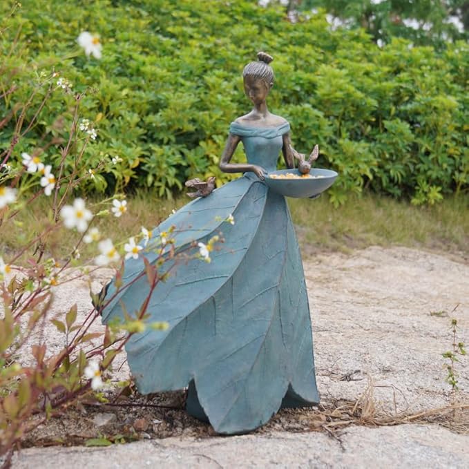 DiliComing Large Garden Fairy Statue Bird Feeder & Bird Bath - 23-Inch Resin Outdoor Yard Decor Angel Statue, Decorative Girl Sculpture for Garden, Lawn, Patio