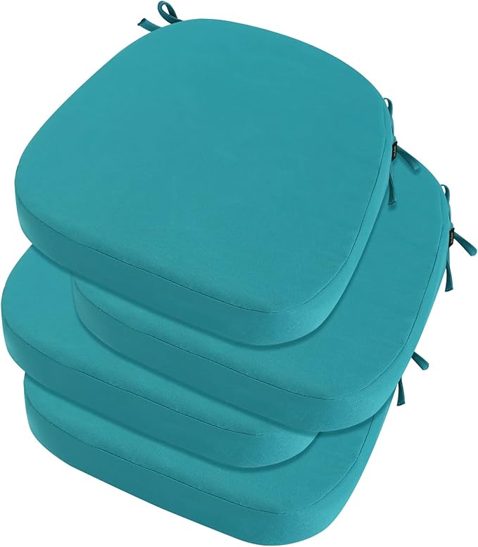 idee-home Outdoor Chair Cushions Set of 4, 19" x 19" x 2" Thick D-Shaped Patio Furniture Outdoor Seat Cushions Waterproof with Ties, Dining Pads