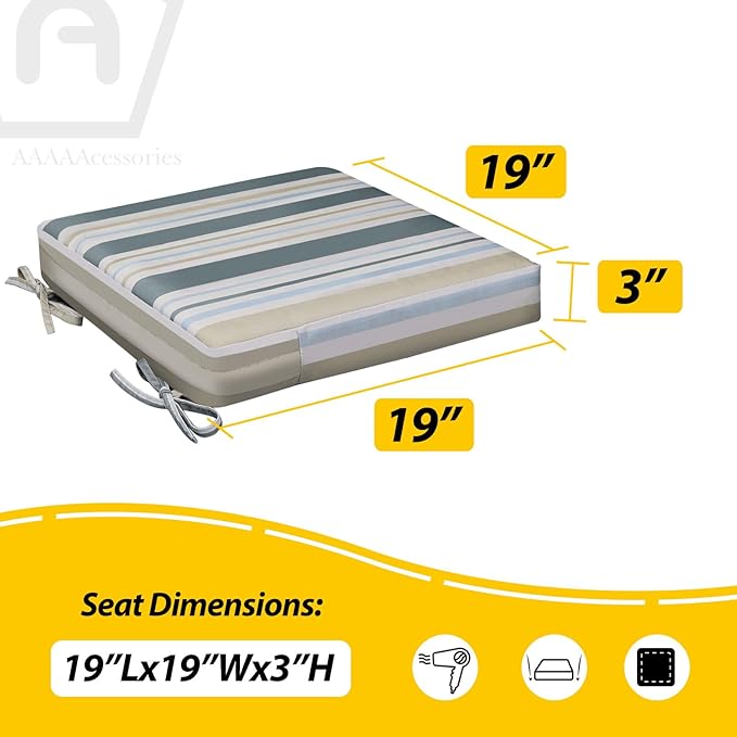 AAAAAcessories Outdoor Seat Cushions for Chairs, Waterproof, Fade-Resistant, 19" x 19" x 3", Patio Furniture Replacement Cushions, Set of 2, Slate Gray Blue Coastal Stripe
