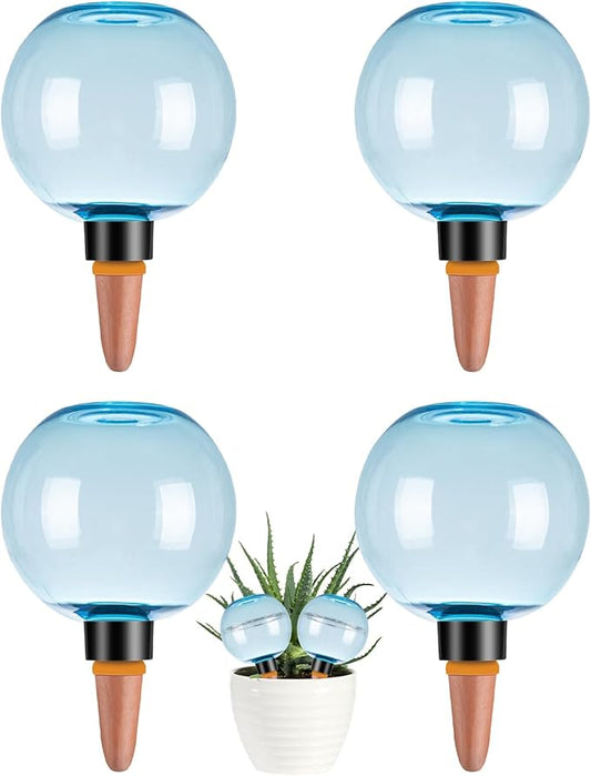 4 Pack Self Watering Globes 17oz Large Plant Watering Globes Top Fill, Self Water Planter Insert Indoor/Outdoor Plastic Water Bulbs Slow Release Terracotta for Plants, Blue
