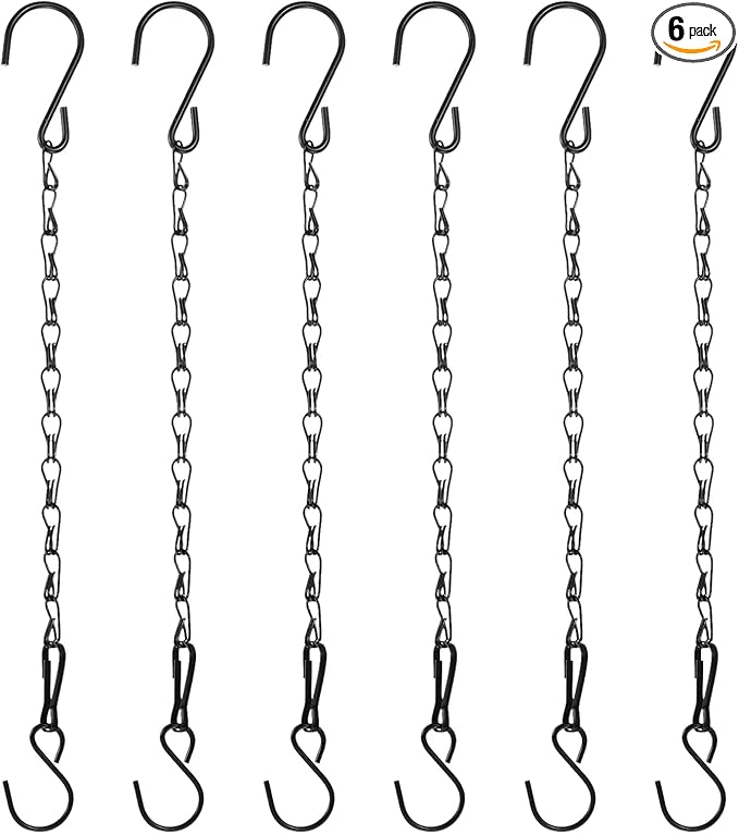 6-Pack Chain for Hanging Plants, 29cm(11 Inch) Adjustable Hanging Chain with Hooks for Bird Feeder/Planter/Lantern/Wind Chime, Iron Basket Extender Hanger [Black]
