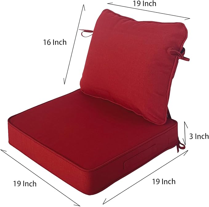 Goodgoods 19"x19" Outdoor Universal Cushion Set of 1 Water-Proof Stain-Resistant UV Resistant Weather Resistant High Resilience Foam Patio Cushions with Handles & Ties Chili