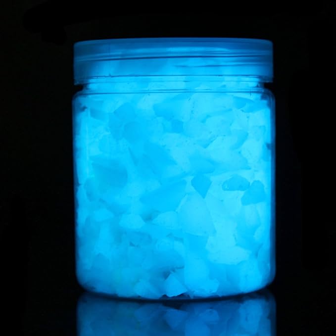 Shiny Stone Glow in The Dark Aquarium Neon Gravel Sand, Decorative Rocks for Fish Tank and Fairy Garden, Home Dec,305g/0.67lbs (5-8mm, Sky Blue)