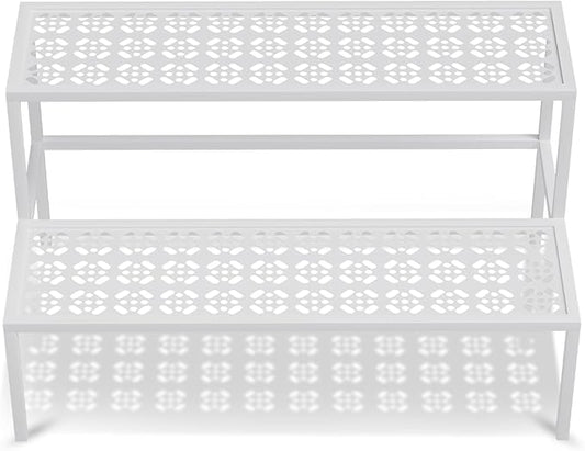 Metal Plant Stand Metal 2 Tier Potted Multiple Flower Pot Holder Plant Shelf Indoor Plants Multiple,Outdoor Heavy Duty Planter Display Shelving Unit for Patio Garden Corner Balcony Living Room(White)