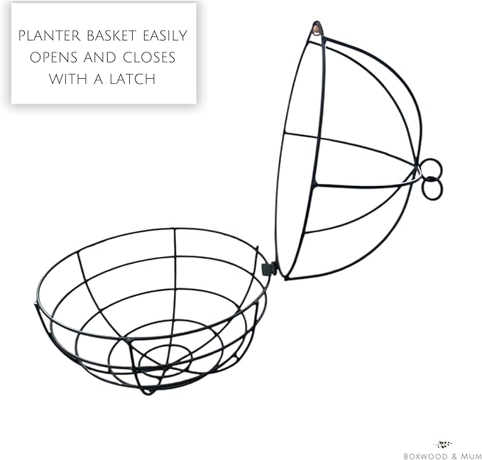 Large Wrought Iron Hanging Globe Planter – Amish Handmade Metal Sphere Plant Hanger for Indoor Outdoor Use – Clamshell Basket Style – Rustic Black Garden Patio Decor for Flowers, Ferns, Lanterns