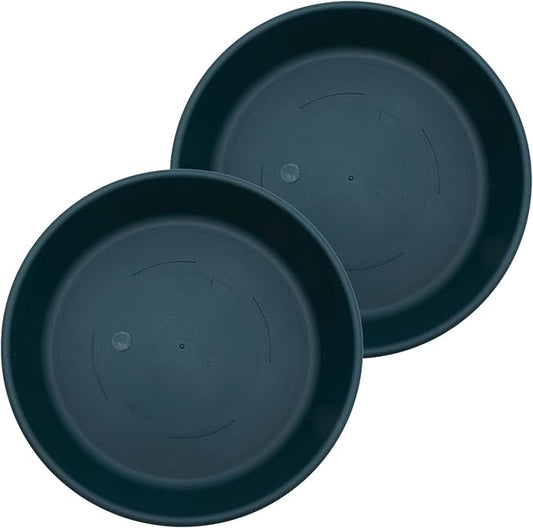 The HC Companies 17.5 Inch Classic Round Plant Saucer, Lightweight UV-Resistant Plastic Outdoor & Indoor Flower Pot Tray, 2-Pack Plant Pot Trays for Garden & Home Decor, Evergreen