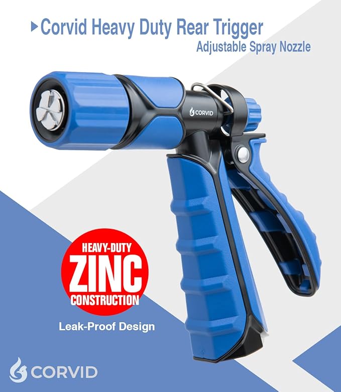 5-Pack Corvid Heavy Duty Rear Trigger Adjustable Spray Hose Nozzle – Durable Zinc Construction with Adjustable Stream Control – Ideal for Car Washing, Lawn & Garden, and Outdoor Cleaning Tasks