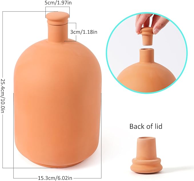 2pcs 10×6×6inch Plant Watering Globes Ollas Terra Cotta Watering Pots 110 oz Terracotta Watering Spikes Self Watering Planter Watering Pot with Lid for Outdoor & Indoor Plants
