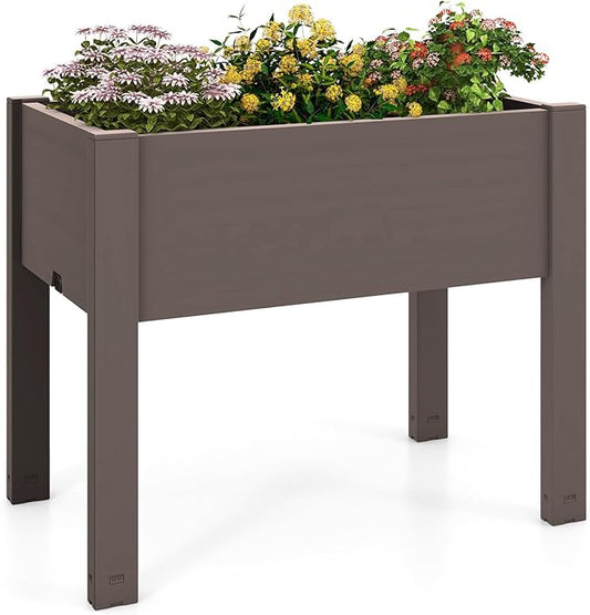 Giantex Raised Garden Bed with Legs, Self-Watering Planter Box with Water Level Indicator, Drainage Hole & Detachable Space Dividers, Outdoor Plant Container for Flower, Vegetable, Fruit, Herb (Brown)